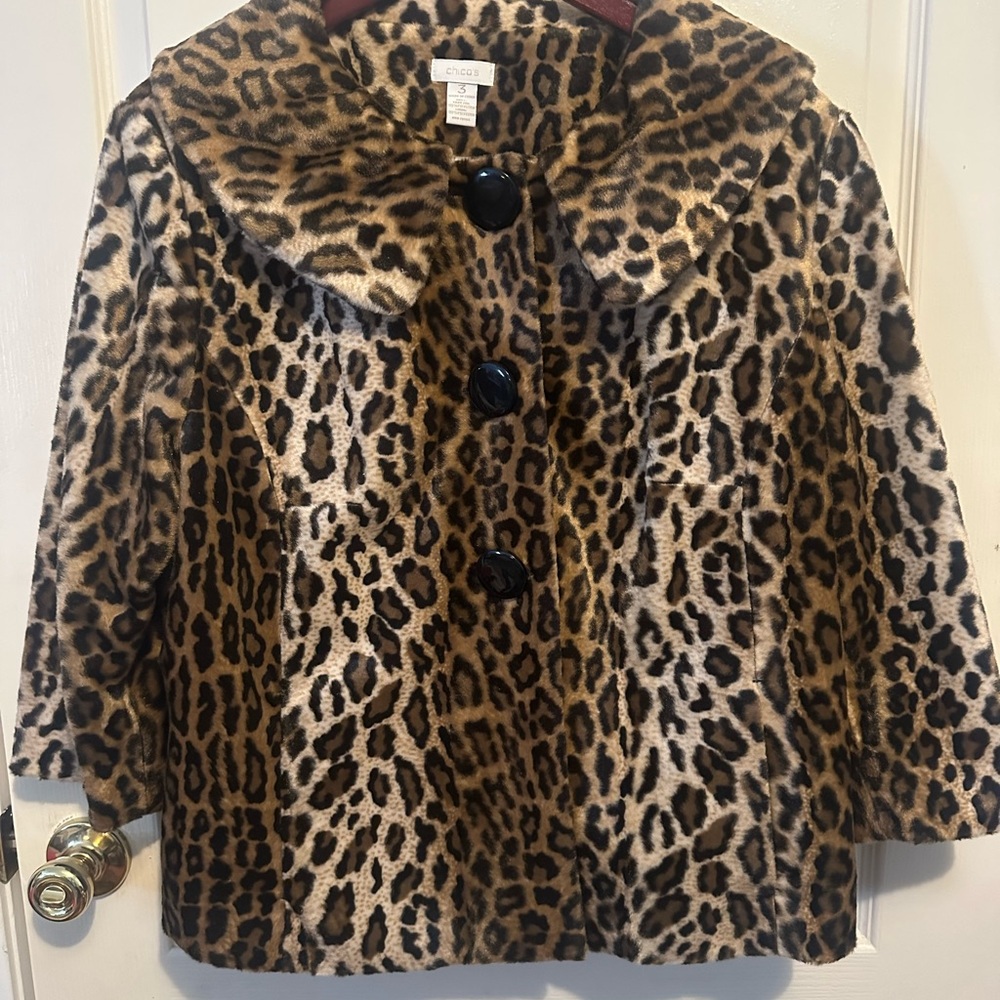 Chico's Perla Animal Print Faux Fur Jacket